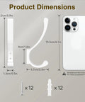 Heavy Duty Wall Mount Coat Hooks Set, Metal Hangers dimensions alongside smartphone for size comparison and included screws, anchors