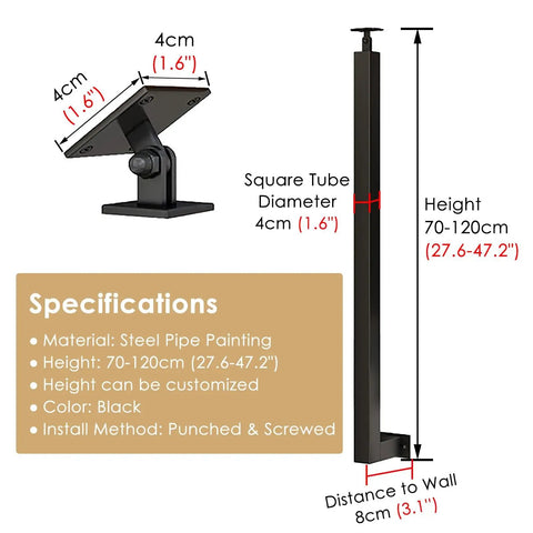 Rock Solid Steel Railing Posts With Adjustable Angle Brackets For Decks Stairs And Porches Weather Resistant Powder Coated Baluster Columns dimensions and specifications