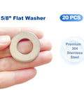 Front view of a 5/8 in ID by 1-5/16 in OD stainless steel flat washer held between fingers.