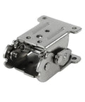 0-90-180 Degree Self Locking Folding Hinge for Table Legs and Chair Extensions, shown in silver iron material