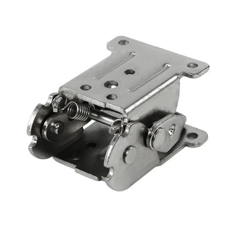 0-90-180 Degree Self Locking Folding Hinge for Table Legs and Chair Extensions, shown in silver iron material