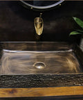 USZWBY Vessel Sinks Bathroom Vanity Sink Rectangular Ceramic Washbasin Art Countertop Basin shown from above on wooden countertop.