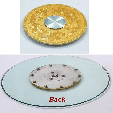 Large Glass Lazy Susan Turntable For The Kitchen Table Round Serving Tray With Ball Bearings Durable Tempered Glass Base showing top and underside