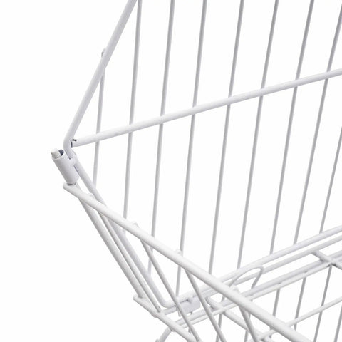 Built Tough Five Tier Rolling Wire Display Rack With Heavy Duty Caster Wheels, Angled Mesh Baskets, And Reinforced Steel Frame Designed To Handle Big Loads Smoothly For Retail Floors, Home Organization, Or Garage Gear In Fresh White