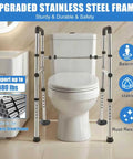 Built Tough Adjustable Toilet Safety Rails For Elders And Heavy Duty Bathroom Grab Bars With Solid Grip Handles And No Sweat Installation Frame For Seniors Plus Reliable Post Op Recovery Support, stainless steel frame supporting 380 lbs.