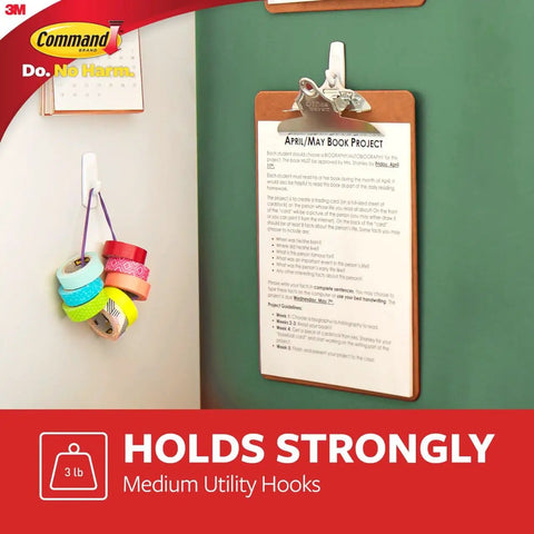 Medium Utility Hooks Kit With Nine Wall Hooks And Twelve Adhesive Strips For Damage Free Hanging Up To Three Pounds No Tools Needed For Quick Organization And Storage In Any Room Removable And Reusable