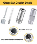 HANTUO 17-piece grease gun accessory kit with quick-connect coupler, 90° adapter, 12 hose, zerk fittings, cleaning tool