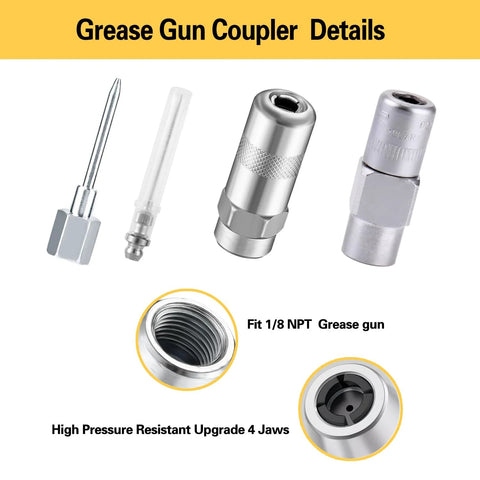 HANTUO 17-piece grease gun accessory kit with quick-connect coupler, 90° adapter, 12 hose, zerk fittings, cleaning tool