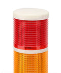 Close-up of 24VDC LED Signal Tower Alarm With Red, Orange, And Green Indicators For Workshops And Job Sites, upper red section visible