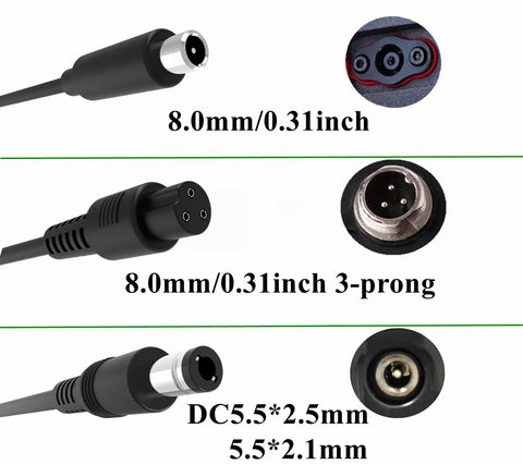 42V 2A Replacement Charger For 36V Ebike And Electric Scooter Batteries Three Port Charger connector details