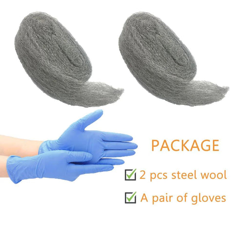 Steel wool mice-control 2-pack with blue disposable gloves; two wool coils shown.