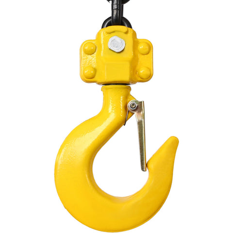 Yellow hook detail of Three Quarter Ton Heavy Duty Ratchet Lever Chain Hoist With Ten Foot Galvanized Chain And Hooks For Construction Lifting