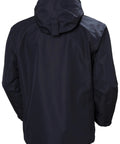 Back view of Men's Waterproof Shell Jacket With Detachable Hood And High Collar, Breathable Fully Taped Seams, No Shoulder Seams, Black Large
