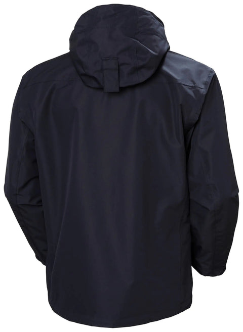 Back view of Men's Waterproof Shell Jacket With Detachable Hood And High Collar, Breathable Fully Taped Seams, No Shoulder Seams, Black Large