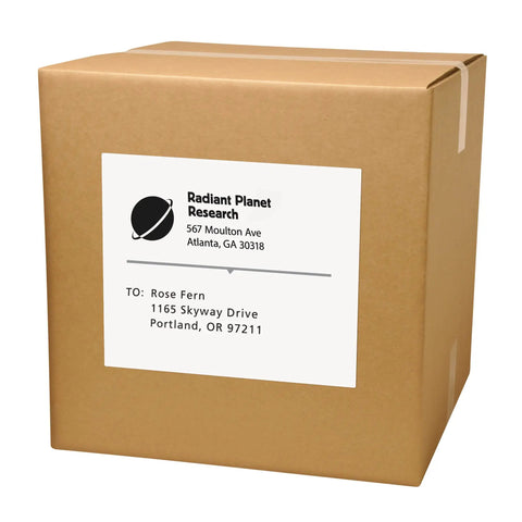 Top Shelf Blank Shipping Labels Optimized For High Speed Copiers, Smooth Print Quality With Zero Jamming, Big Batch 8.5 By 11 Bright White Sheets, No Stress Mailing Hustle In A 100 Count Bulk Pack on a cardboard box.