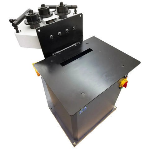 Heavy Duty Electric Ring Roll Bender, Top Shelf Metal Rolling Machine with adjustable head, smooth cranking for steel fabrication.