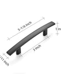 35 Pack Matte Black Cabinet Pulls Curved Arch Kitchen Drawer Handles 5 And 3 Sixteenths Inch Length 3 Inch Hole Centers Zinc Alloy Built Tough Easy Install For Cabinets And Furniture, close-up of one pull with measurements