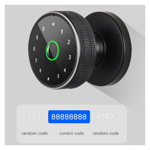 Solid Pro Grade Smart Lock Fingerprint Knob Door With Wireless APP Control Keyless Entry Touchscreen Handle showing keypad design.