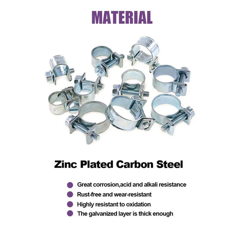 Zinc Plated Mini Hose Clamp Set 120 Pcs Assorted 10 Sizes For Automotive Agriculture Plant Construction And More Durable Steel