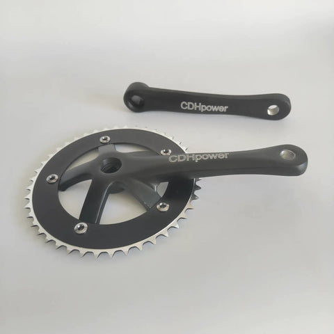 44T/46T Aluminum Crankset, 170mm Crankarms, 130 BCD Square Taper with Anodized Black Finish, Ideal for Single Speed Bikes