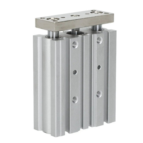 Double Acting Pneumatic Cylinder With Three Rods, 12mm Bore, 40mm Stroke, Aluminum Alloy Body, High Precision Piston Rod, M5x0.8 Thread