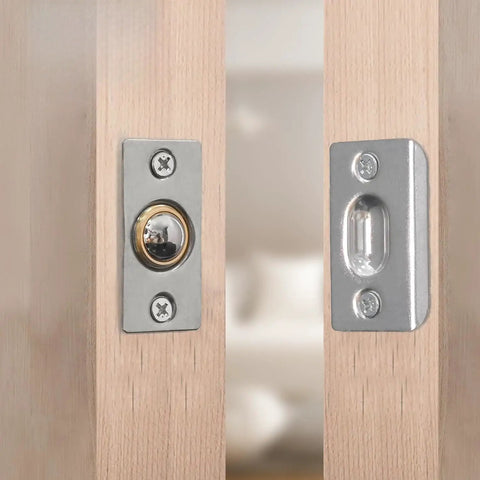 2 Pack Ball Spring Closet Door Catch Replacement For French Doors And Cabinets, zinc alloy strike plate installed on door