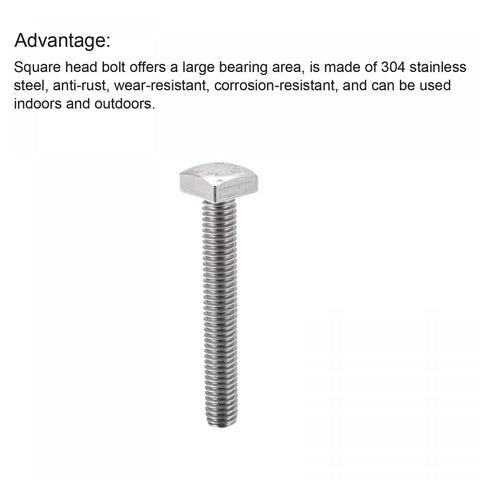 Rock Solid Square Head Bolts 10 Piece Set Featuring M6 X 40 Mm Fully Threaded Specs And Built Tough 304 Stainless Steel Frame viewed from the side.
