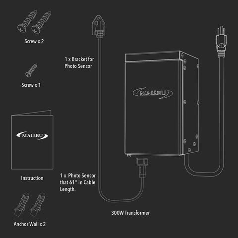 Plug In And Go Outdoor Landscape Lighting Transformer 300 Watt with photocell sensor, timer, and weather shield components