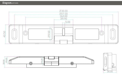 Diagram of Fire Emergency Door Electric Strike Push Rod Lock For Panic Bar Exit Open Device, showing dimensions in mm