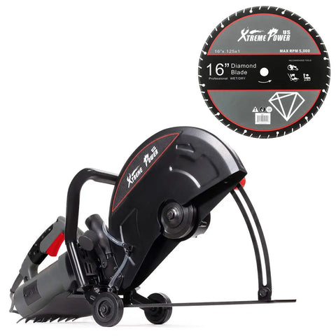 Beast 3200W Electric 16 Inch Concrete Cut Off Saw Wet Dry Circular Disc Cutter With Guide Roller For Masonry Brick Work Built In Water Line With Blade