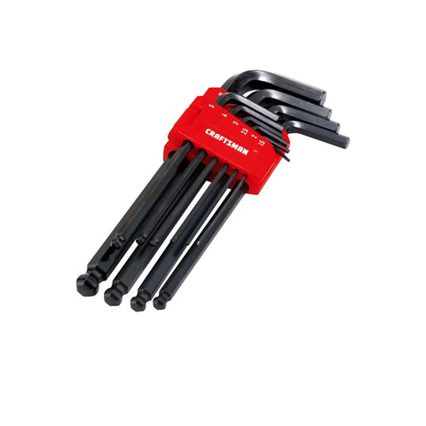 Ball End Hex Key Set With Allen Wrenches 10 Piece Metric Mm Sizes 1.5mm 2mm 2.5mm 3mm 4mm 5mm 6mm 7mm 8mm 10mm Black Oxide Coated Steel