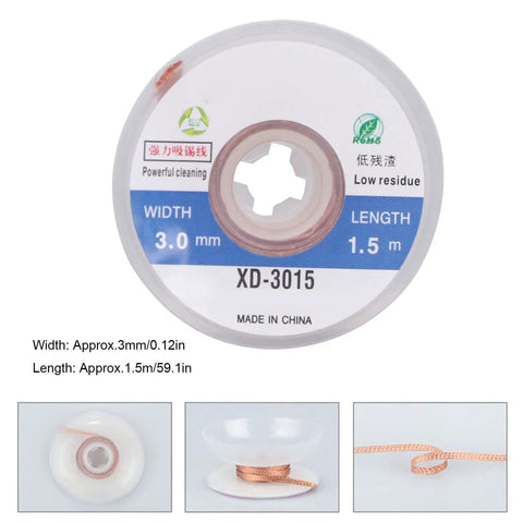 5 Pcs Desoldering Wick Solder Braid For PCB Repair And BGA Components No Clean Copper Wire 3mm x 1.5m