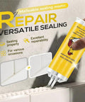 Close-up of person applying Quick Drying Tile Repair Kit With Glue And Complete DIY Tool Set for cracks in wall seam.