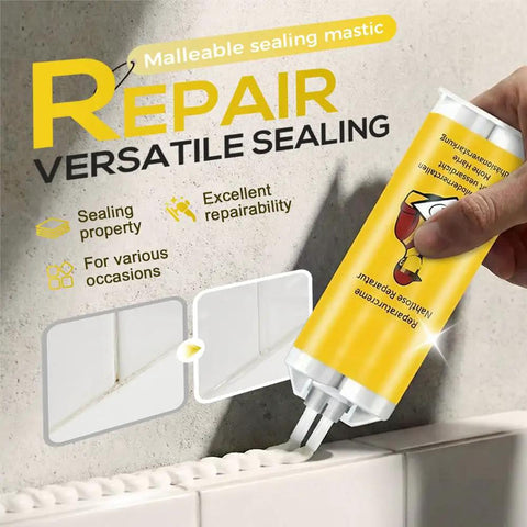 Close-up of person applying Quick Drying Tile Repair Kit With Glue And Complete DIY Tool Set for cracks in wall seam.