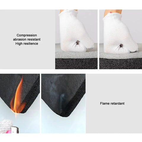 Top Tier Fire Resistant Acoustic Foam Wall Panels For Home Soundproofing Self Adhesive Egg Crate Insulation To Kill Echoes And Mute Street Racket Grey DIY Studio Sound Treatment demonstrating compression resistance and flame retardant properties.