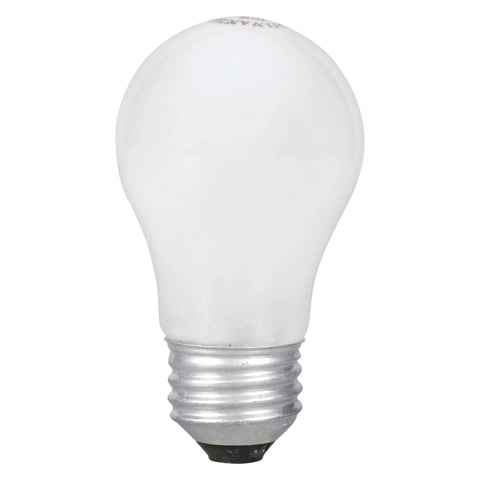 Frosted A15 Incandescent Light Bulb 40W 2850K Soft White, Medium Base, shown with screw-in base visible