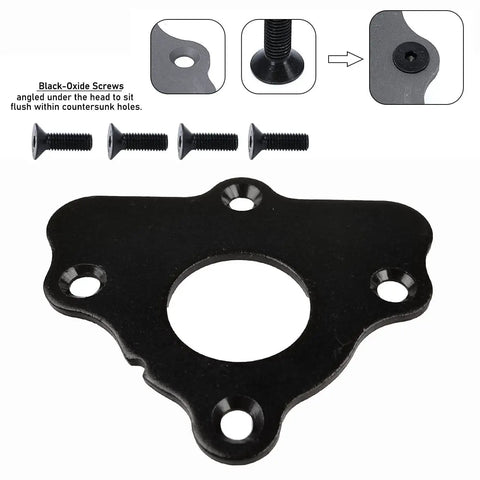Camshaft Thrust Retainer Plate Gasket And Bolt Kit For GM LS Gen III IV V LT Engines Fits LS1 LS2 LS3 4.8L 5.3L 6.0L 6.2L Vortec Corvette Cam Upgrade Beefed Up Performance Now, showing black-oxide screws and retainer plate.