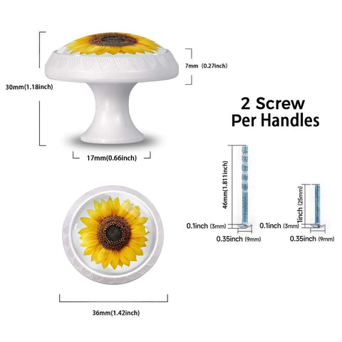 Sunflower Cabinet Knobs Set 4 Pack In Bright Yellow Realistic Petal Detail Glossy Finish Durable Drawer And Cupboard Pulls