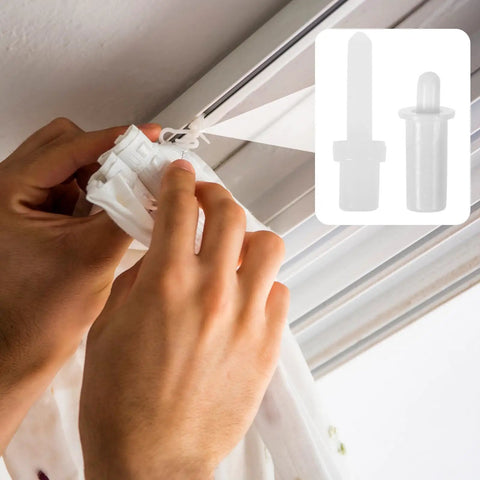 Person installing Snappy Swappable Shutter Repair Pins For Window Louvers With No Fuss Install and clips on white blinds.