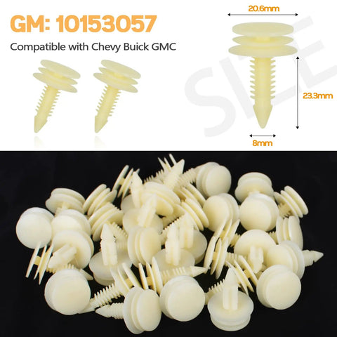 120 Pc Gm Door Panel Clips Kit For Chevy Buick Gmc Truck Suv Trim Retainer Fasteners showing beige nylon clips in assorted sizes.