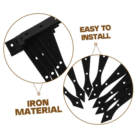 DOITOOL eight-pack black iron cabinet hinges; front and side views with mounting holes.