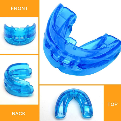 Double Braces Mouth Guard For Upper And Lower Teeth Protection Silicone Sports Mouthguard With Instant Fit And Carrying Case Ideal For Youth Teens And Adults Athletic Performance Blue