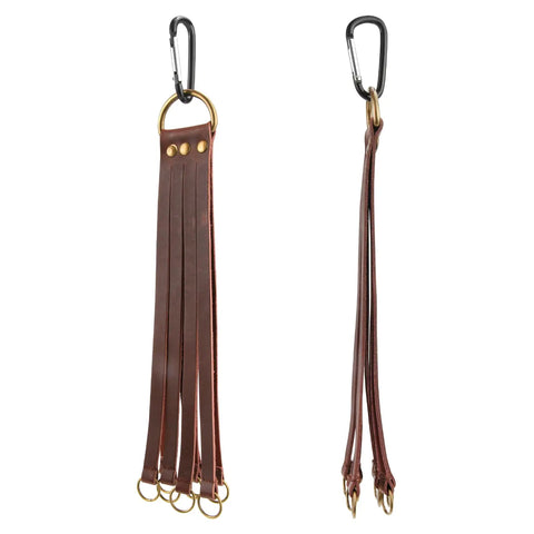 Premium Leather Duck Strap For Waterfowl Hunting, Heavy Duty Game Carrier with Snap Hook, durable brown leather, holds eight birds.