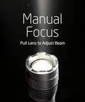 Close-up of S300 Pro tactical flashlight showing manual focus feature, part of the Four Pack LED Tactical Flashlights S300 Pro IPX4 Waterproof.