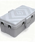 Medium Grey Weatherproof Outdoor Electrical Box IP54 Waterproof Extension Cord Cover For Holiday Lights Pool Pump EV Charger And Bulky Timers In Top Shelf Heavy Duty Housing, showing a sturdy grey box with multiple ports.