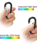 Hand holding black Three Inch Aluminum Carabiner D Ring Clip Set of 10 With 30mm Steel Rings showing spring mechanism.