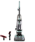 Lightweight Bagless Upright Vacuum With Massive Dust Cup And Smooth Swivel Steering showcasing tools for cleaning and pet hair removal.