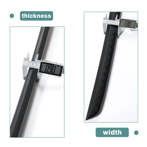 Thickness and width measurements of 41 Inch Polypropylene Katana Sword For Training With Black Scabbard High Toughness Practice Blade
