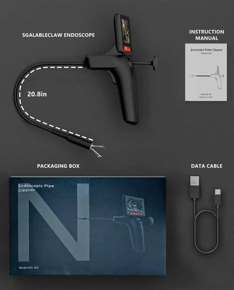 1920P HD Borescope With Grabber Endoscope Camera And 2.8 Inch Screen, 20.8 Inch Flexible Snake Cam For Pipes And Drains, Automotive Repair, And Hard To Reach Areas, IP67 Waterproof Inspection Tool with USB cable and box