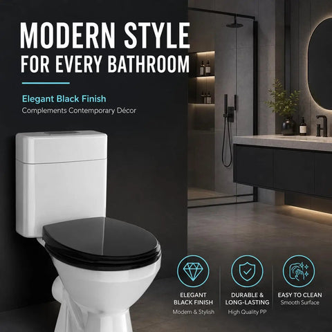 Smooth As Butter Black Round Toilet Seat Featuring Silent Soft Close Lids And Dead Simple Quick Release Mounts For Standard 16 Point 5 Inch Bowls Heavy Duty Molded Plastic Keeps Daily Use A Breeze All Year Long